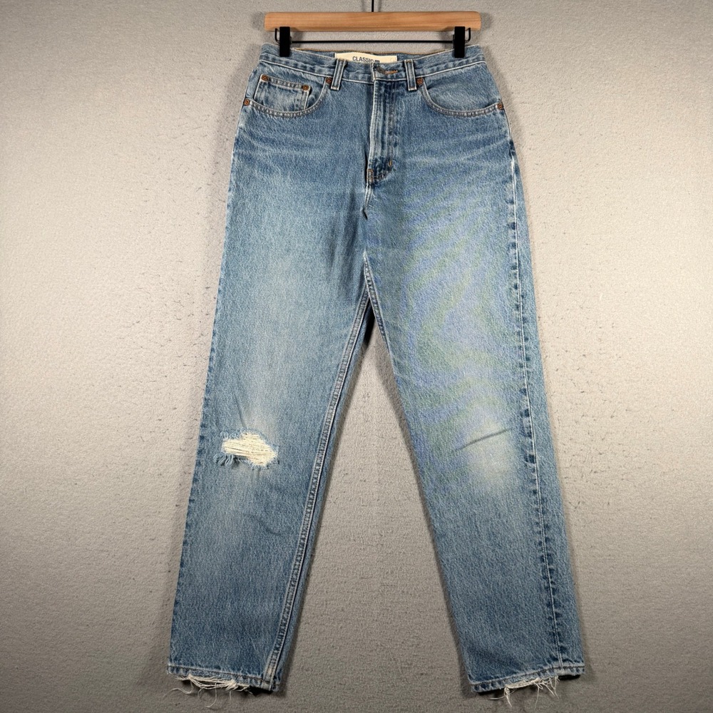Gap Classic Ankle Jeans Womens 8 High Rise‎ Straight Leg Blue Distressed 28x28